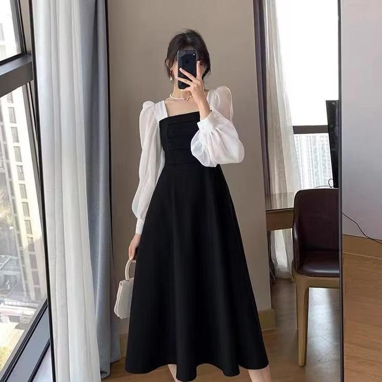 sale Dress Party Korean Style Gaun Lengan Panjang Katun Premium