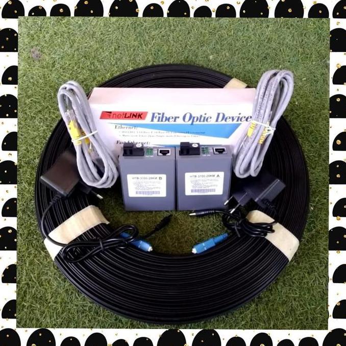 Paket kabel fiber optik 250M dan sepasang netlink htb 3100 AB single mode 10/100 sepasang - LN