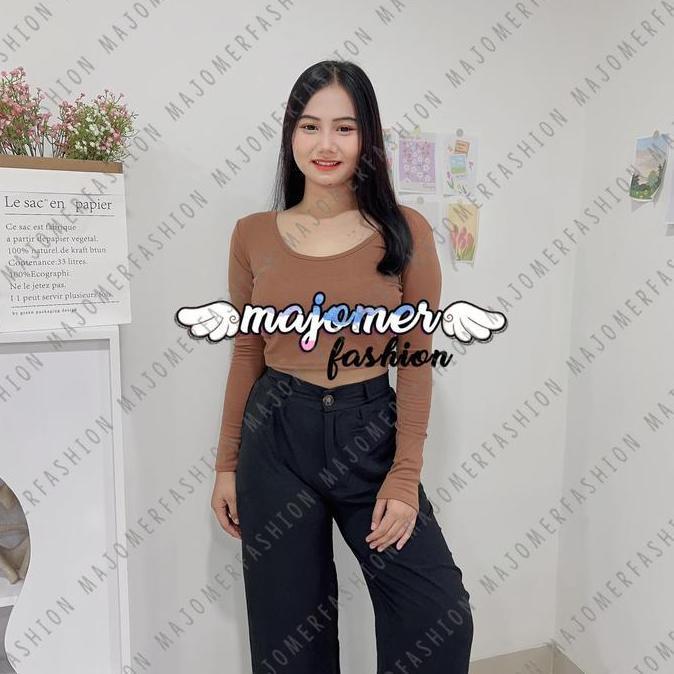 Thebest- MAJOMER | DEEPU CROP TOP - KAOS BASIC LENGAN PANJANG WANITA