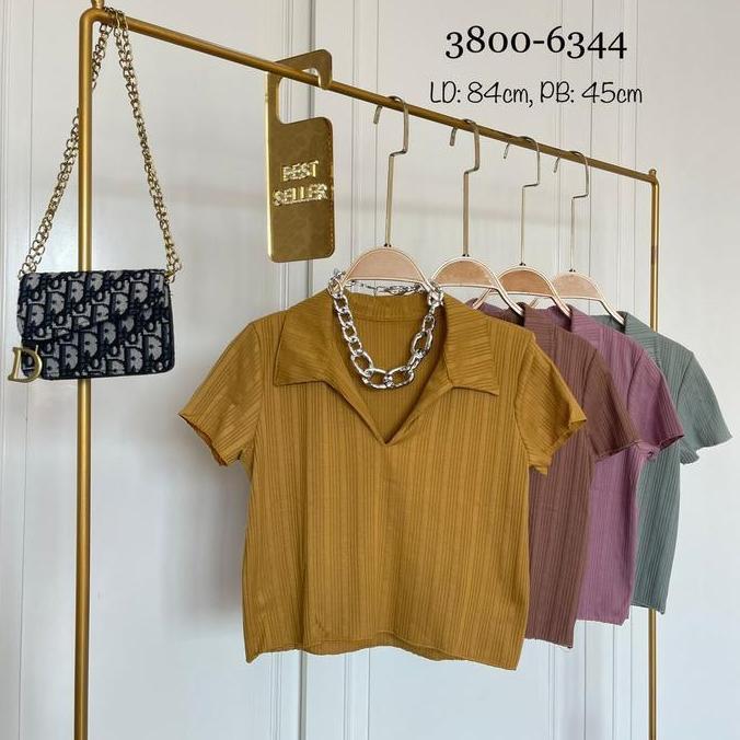 Thebest- Sanfhasion~miki crop top atasan wanita rib kerah v