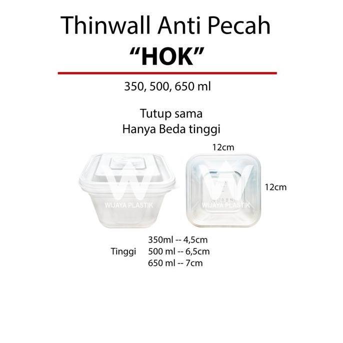 Aneka Thinwall (350-750 ml) SQUARE [Hok/Klir] --- 25 pcs @Pack | 500 600 650 kotak sedang anti pecah