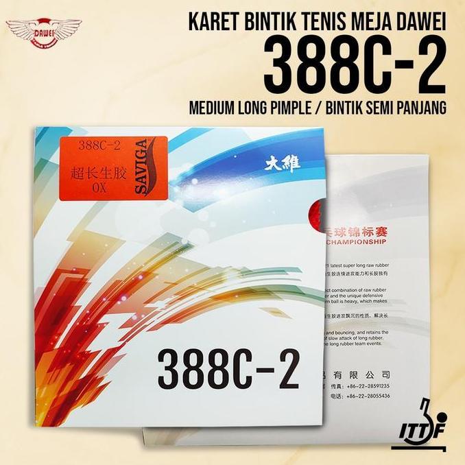 Karet Bat Tenis Meja Pingpong Dawei 388C-2 OX Bintik Semi Panjang