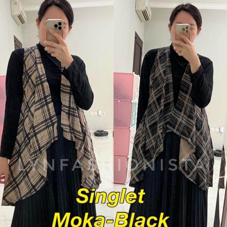 Berkualitas Lynfashionista - Kardigan Wanita Jumbo Motif Kotak Outer Kalong Big Size Kasual