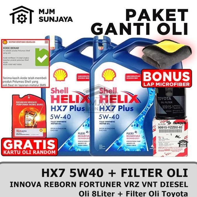 [Gratis Filter Oli] Paket Ganti Oli Mesin Shell Helix Hx7 Sae 5W-40 8 Liter Toyota Innova Reborn For