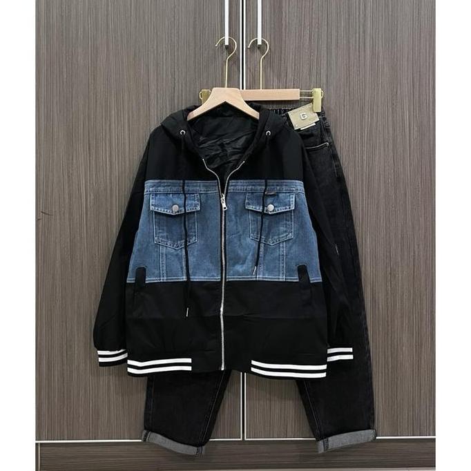 CASANDRA COMBI HOODIE JACKET JEANS Atasan Tangan Panjang Wanita