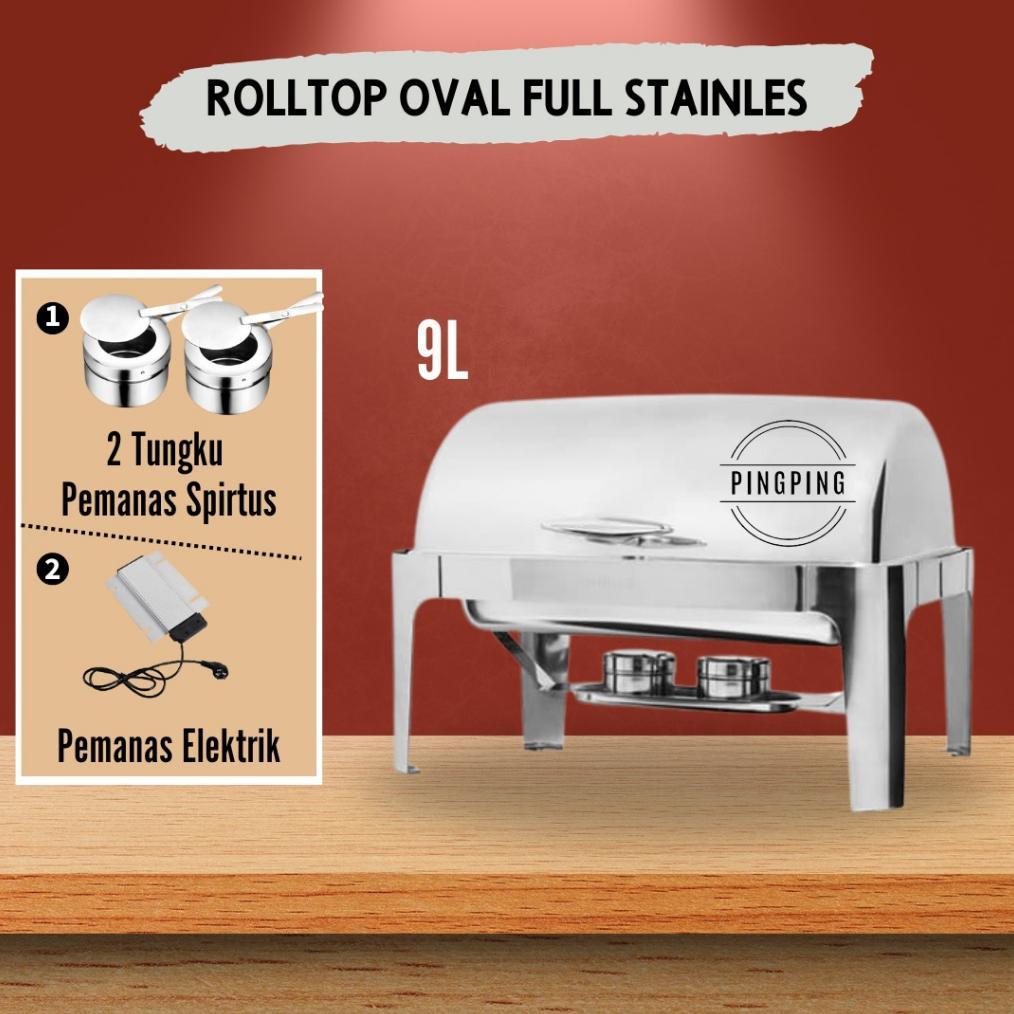 Ready Rolltop Oval Stainless Steel / Rolltop Bulat Kaca tempat prasmanan/alat prasmanan stainless/pr