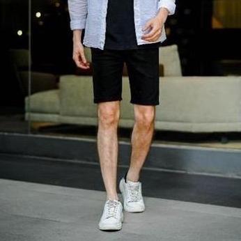 Grosir Lod.Denim X Caste - Celana Pendek Hitam Chinos Pria - Black