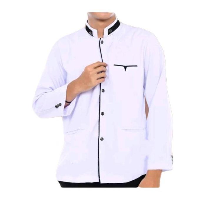 Jasko Polos Lis Baju Jas Koko Pria Dewasa Muslim Lengan Panjang Putih Hitam