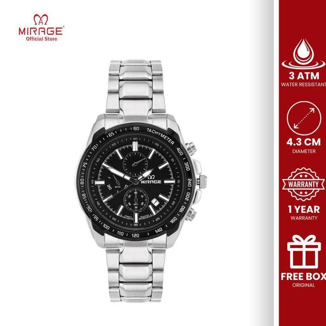 Wgwg- Mirage Watch - Jam Tangan Pria Sporty Casual Keren Garansi Silver 8904 M Kaca Mirage Stainless