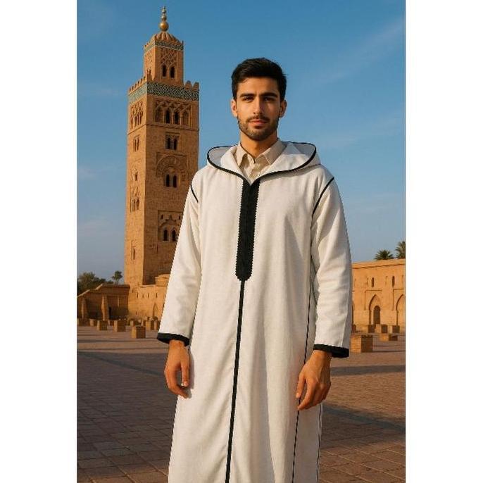 TERLARIS Djellaba.id Gamis Umroh Baju Muslim Jubah Sholat Hoodie Jalabah Kapucong Maroko Pria Flanne