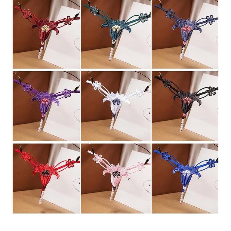 Wkwx- Celana Dalam Wanita Sexy G String Mutiara Lace Bordir Bunga Thong C229