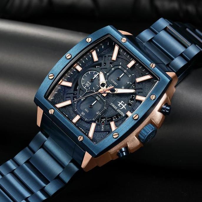 Wgwg- Evans Jayden Jam Tangan Pria 9463-2 Rantai Stainless Kaca Sapphire Steel Chronograph Water Res