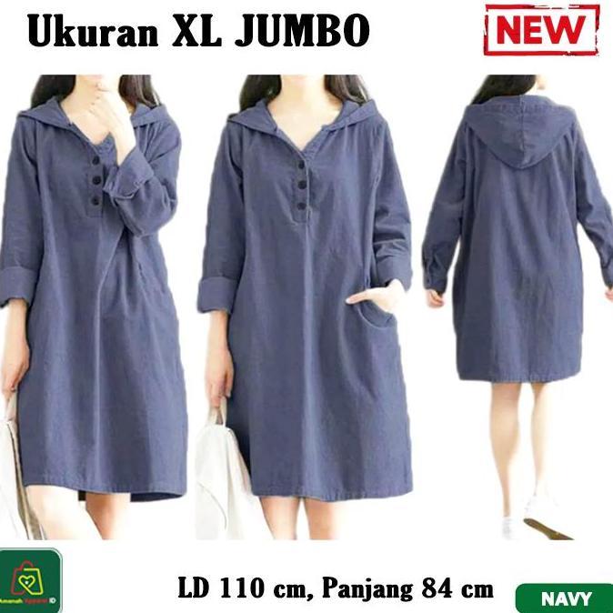 Baju Atasan Wanita TUNIK HOODIE JUMBO Tunic Katun Fit to XL / 15052