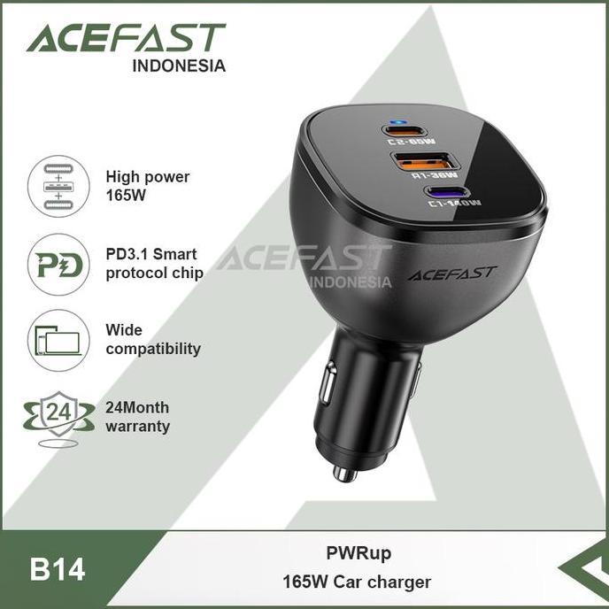 Car Charger Mobil PD 3.1 Power Delivery ACEFAST PWRup B14 Smart Chip Super Fast Charging 165W (TERBA