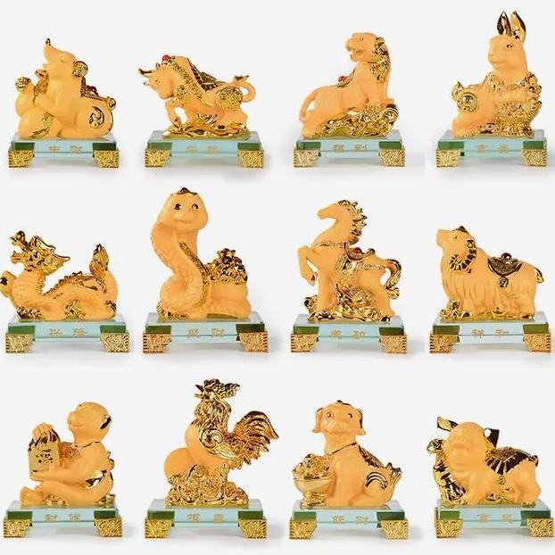 Pajangan patung 12 shio F6 warna emas shio no 7-12