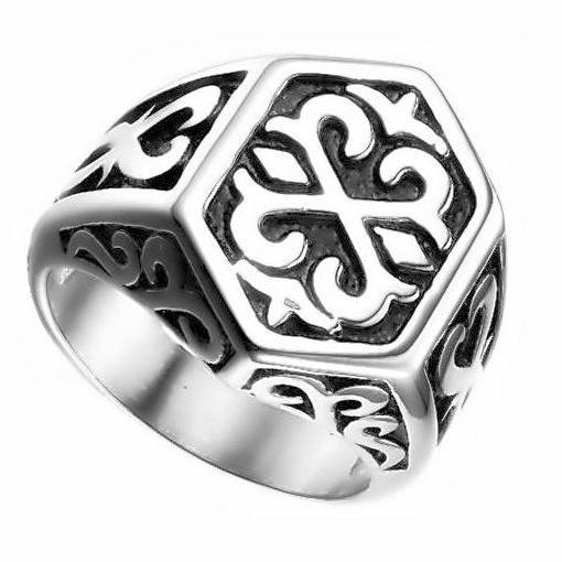 Cincin Pria Signet Titanium Ukir Ring Cincin Cowok Laki Tahan Karat Ancient Jewelry Style Terlaris