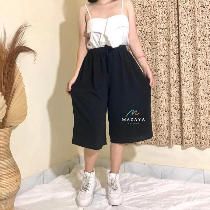 Pastikirim- Kulot Crinkle 7/8 Celana Wanita Kulot Crinkle Pendek 7/8 Jumbo Xxl Pinggang Karet Melar