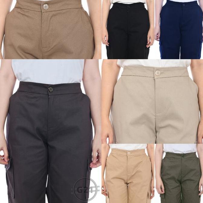 Pastikirim- Celana Kulot Kargo Panjang Wanita Model Pinggang Karet Belakang Hitam Twill Katun Melar 