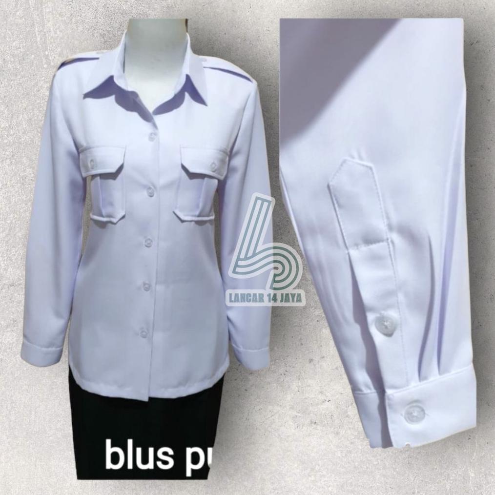 BEST SELLER BAHAN PREMIUM BAJU SERAGAM KEMEJA PUTIH PNS WANITA PANJANG BLUS ASN PEMDA PDH PUTIH