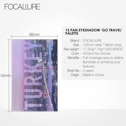 Cod,Bisa- (Ready & Ori) Focallure Eyeshadow Pallete Go Travel 15 Colors Paris Turkey Prague Perth To