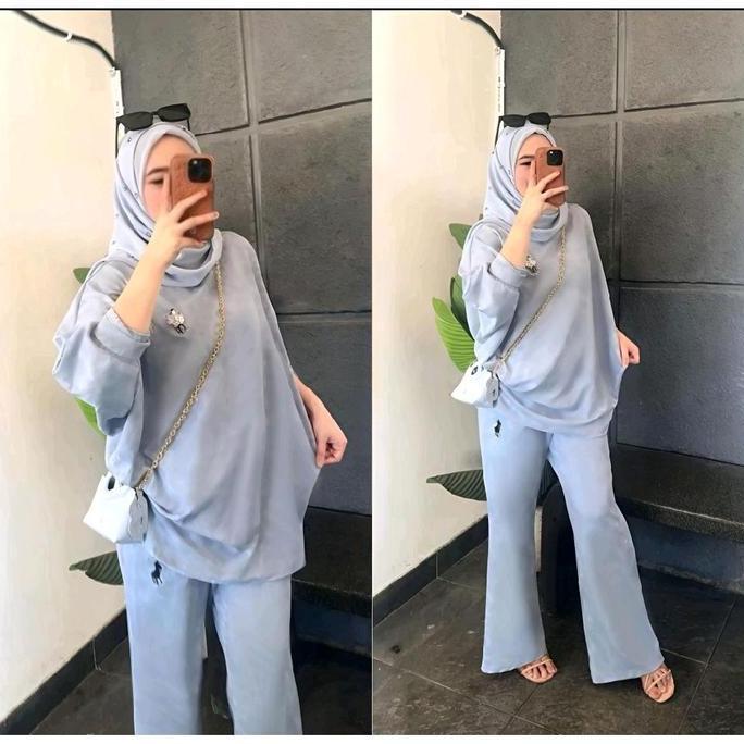 NESHA SET CELANA CUTBRAY BORDIR POLO-SET BAJU MUSLIM-SET KEKINIAN-SETELAN KNIT