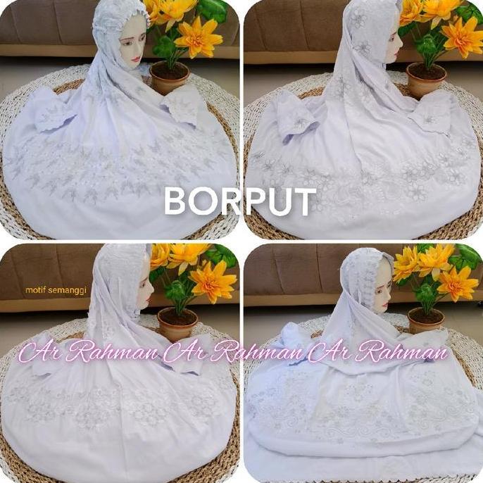 Otwkirim- Mukena Dewasa Santri Terusan Warna Motif Putih (Borput)