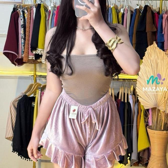 Pastikirim- Velvet Bludru Celana Pendek Wanita