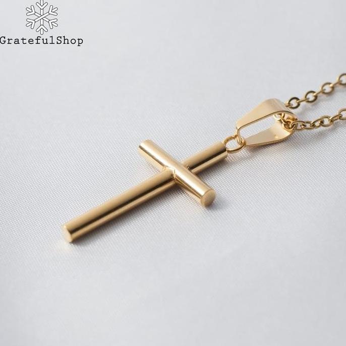 Goldsand- Grateful - Kalung Silver / Gold Salib Cross Pipe Stainless Steel (Anti Karat)