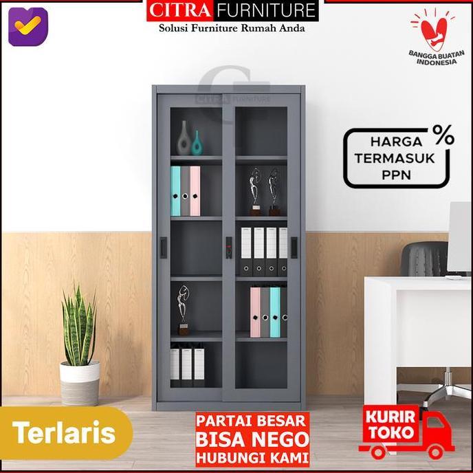 Doxdoc- Lemari Arsip Besi 2 Pintu Sliding Kaca|Kantor File| Sleding Geser