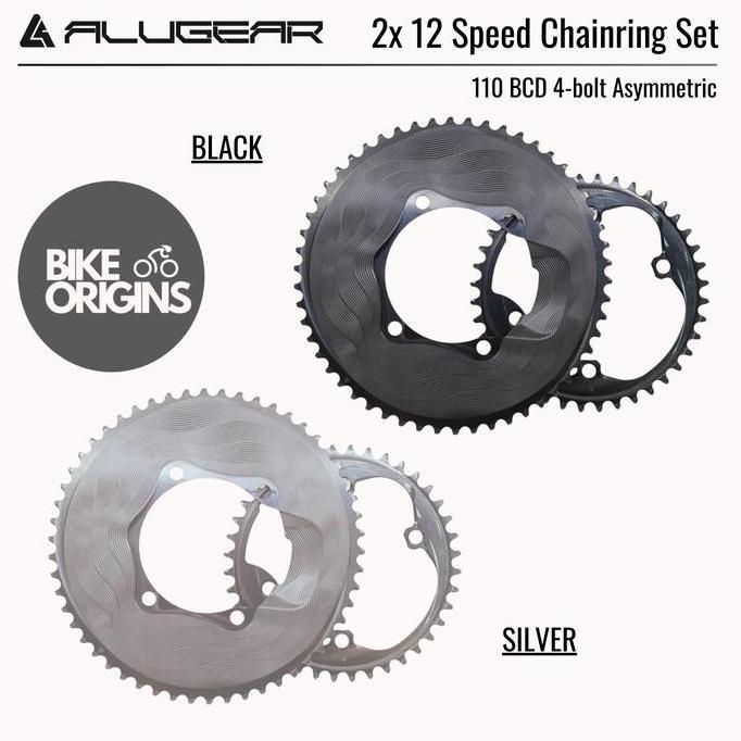 Chainring Set Alugear 2x 12 Speed for Shimano (110 BCD 4-bolt Asymmetric)