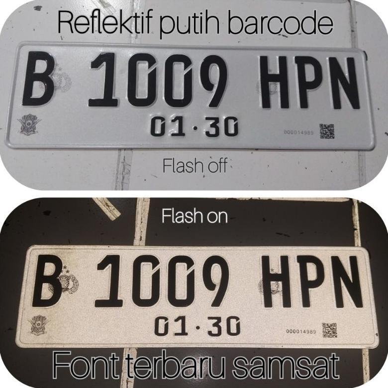 TERLARIS plat nomor mobil reflektif putih barcode