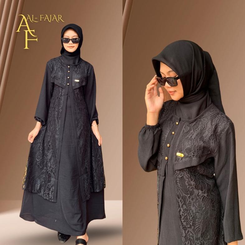 BEST SELLER AZIZAH DRESS - GAMIS CRINKLE AIRFLOW MIX BROKAT MEWAH DRESS PESTA BUSUI KONDANGAN SIZE M