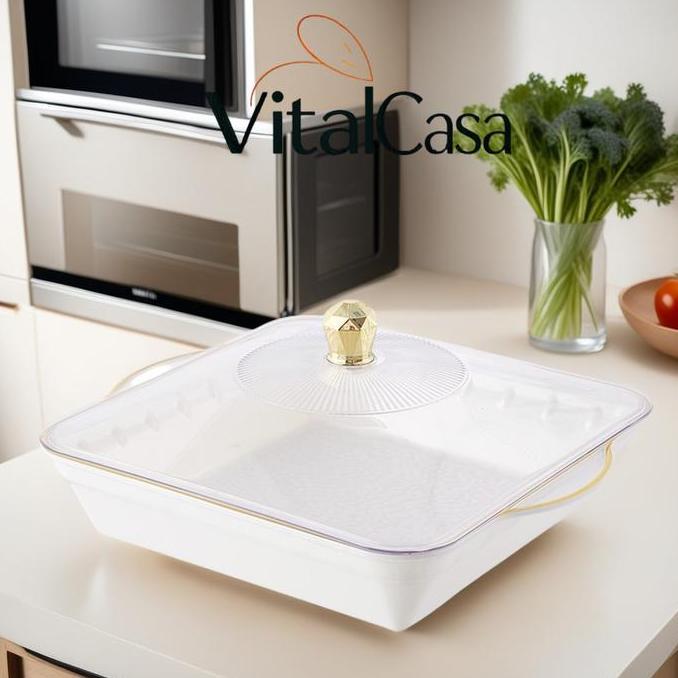 Produk Terbaru Aesthetic / Nampan Saji Dengan Tutup/Piring persegi putih (dengan tutup)