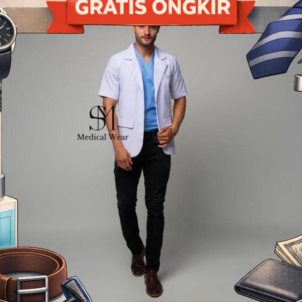 Jas Dokter Pria Lengan Pendek Sneli Dokter Blazer Medical Online