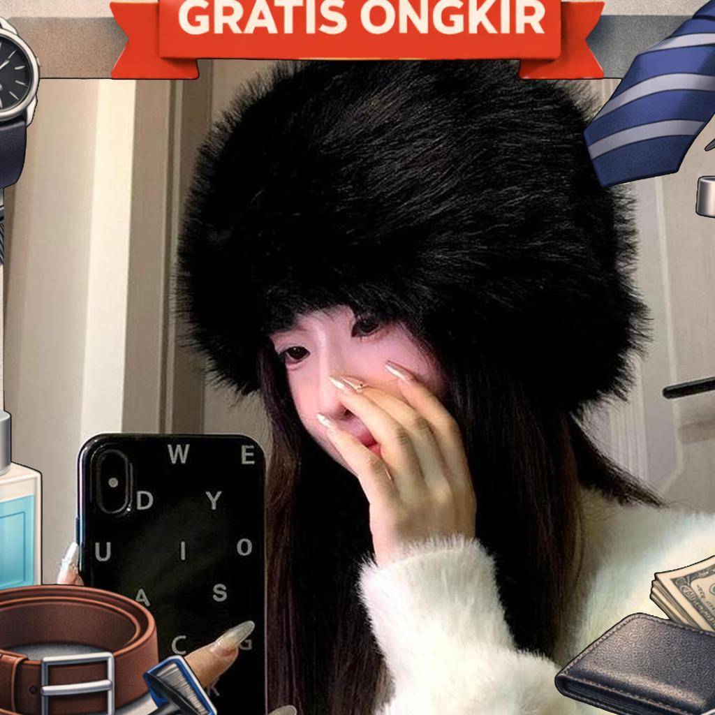 Topi Winter Fur Bulu2 Rusia Musim Dingin / Topi Ushanka Rusia / Topi Bulu Halus Full Menutupi Kepala
