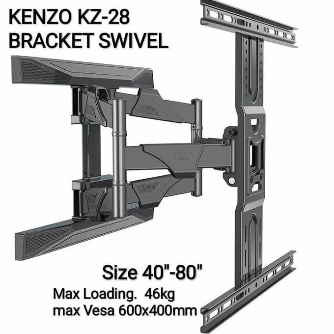 Kenzo Bracket Tv Swivel Kz-28 Full Motion Fleksibel 180 Untuk Tv Led Lcd 19-43 Inch & Monitor 40-80 