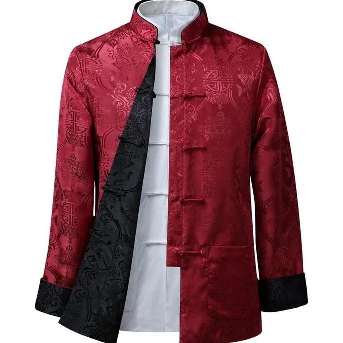 Baju Cina Pria Baju Cheongsam Bolak Balik Lengan Panjang Pria