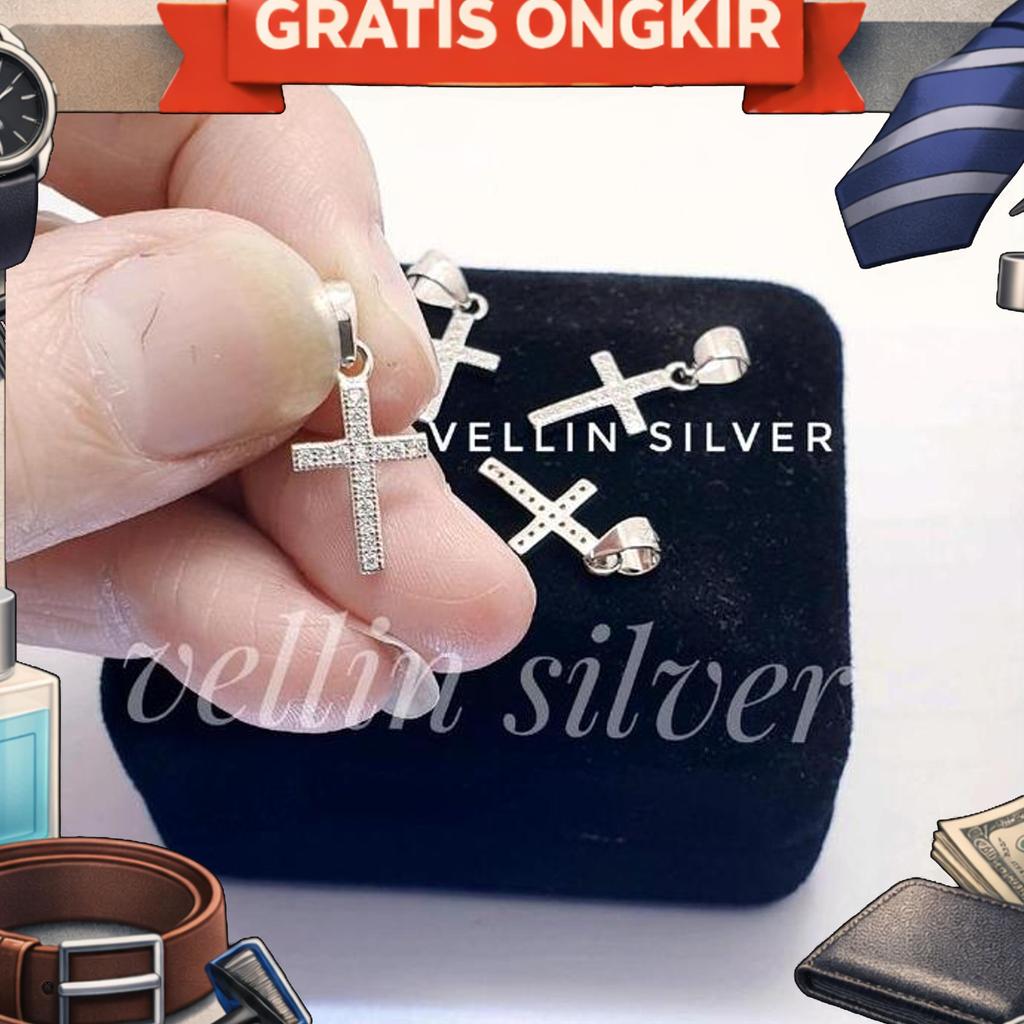 Kalung Liontin Salib Perak 925 Asli - Kalung Italy Santa & Liontin Salib Kecil Silver 925 Antikarat
