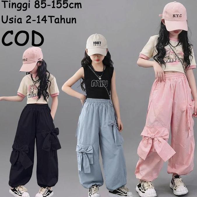 Promo SET ANAK PEREMPUAN | 2-14Tahun | KARGO+ KAOS  COD | ootd  Korean style  | Usia 2-18 Tahun Disk