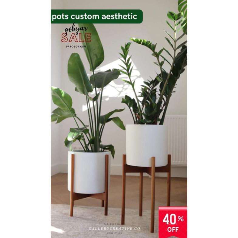 pot bunga besar - pot terakota free packing kayu - pot tanah liat 30 cm (include standing pot kayu)