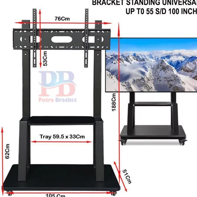 Bracket Standing Tv 55-85 Inch Stand Dengan Roda Bracket Tv Vertikal