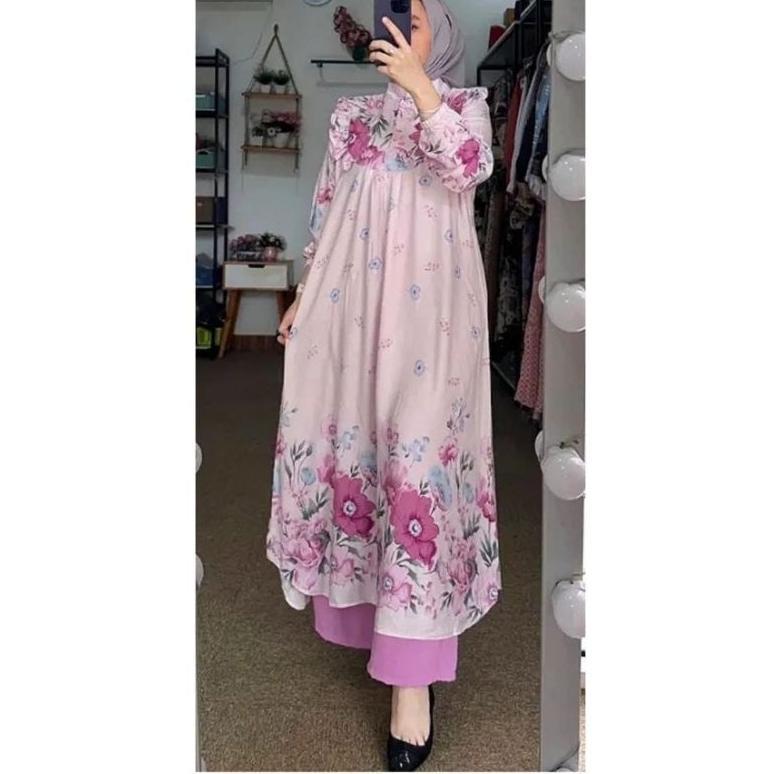 new laveta set tunik kantor premium set tunik wanita muslimah kain rayon diamond mix crinkle busui f