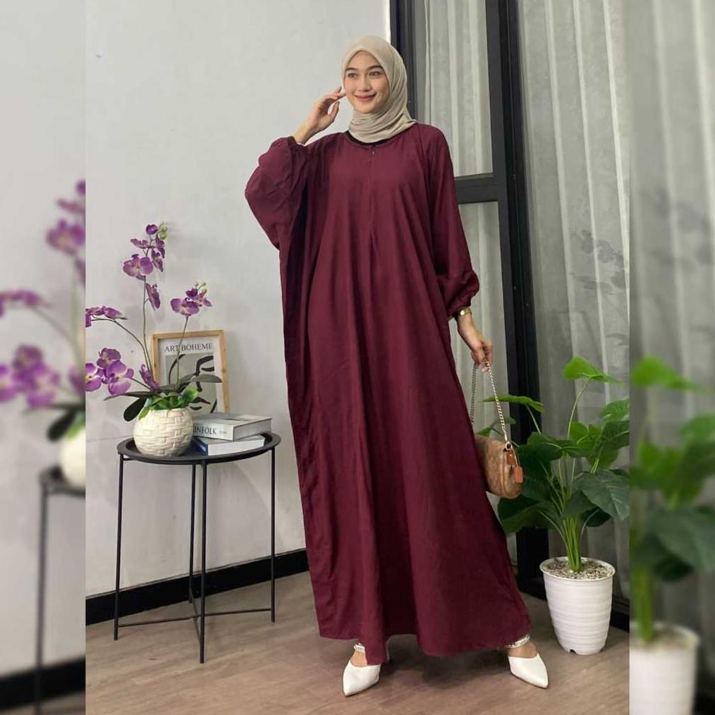 New Deals Kaftan Polos - Kaftan Polos Rayon Premium Jumbo Maksi Busui Lengan Panjang Kaftan Lebaran 