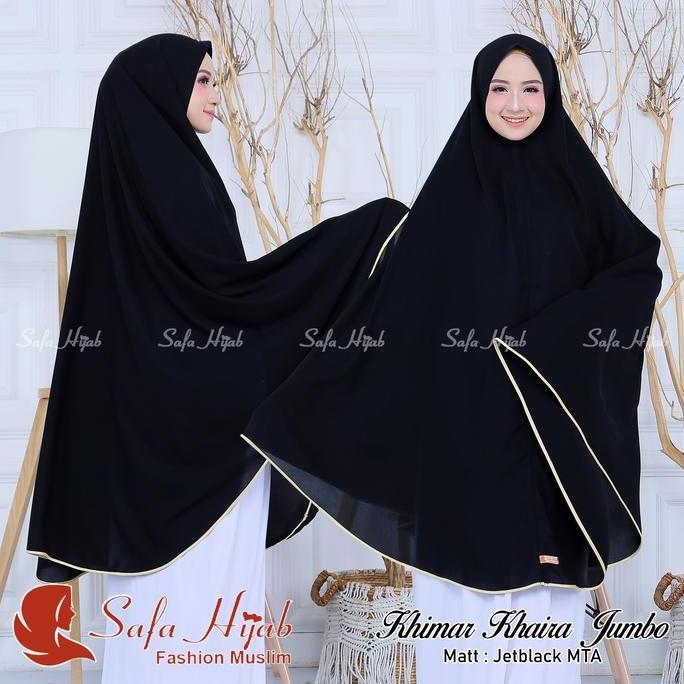 KHIMAR JUMBO Jetblack MTA Khimar Khaira list pita warna/polos super cantik pet dan non pet Jilbab Hi
