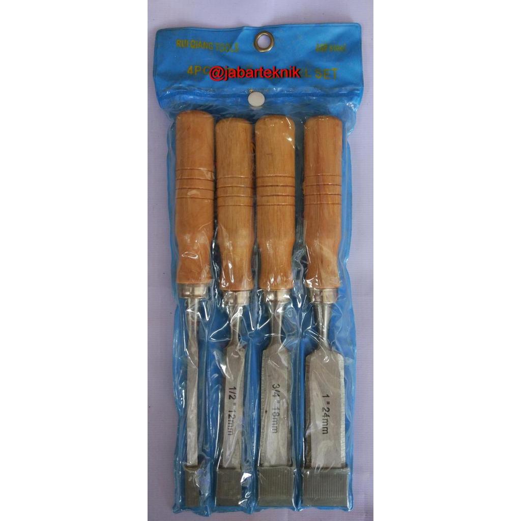 PAHAT KAYU SET 4 PCS Pipih Isi 4 Murah Kuat Tajam