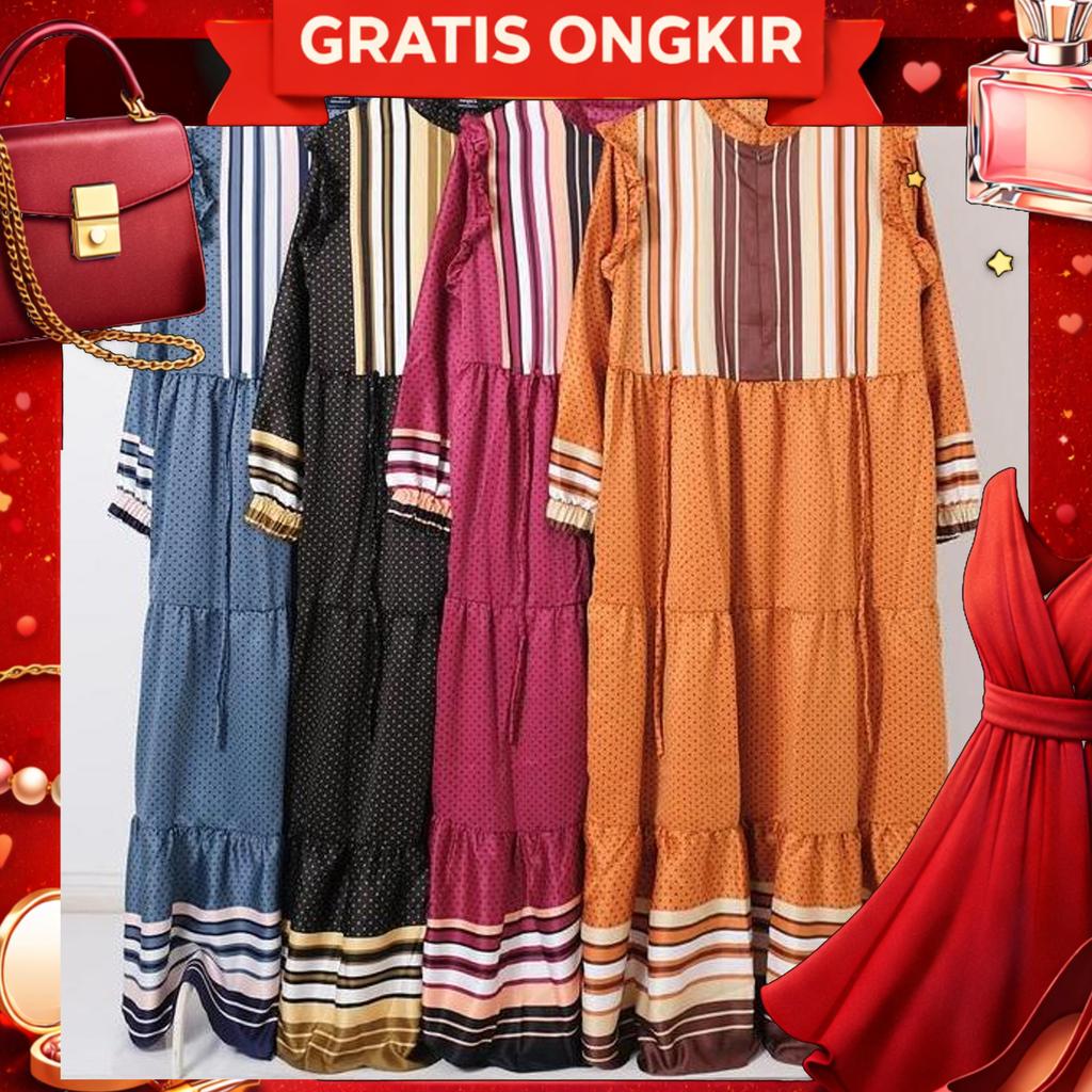 Layali - Kinara Dress Salur Setrip Gamis Casual Motif Polkadot