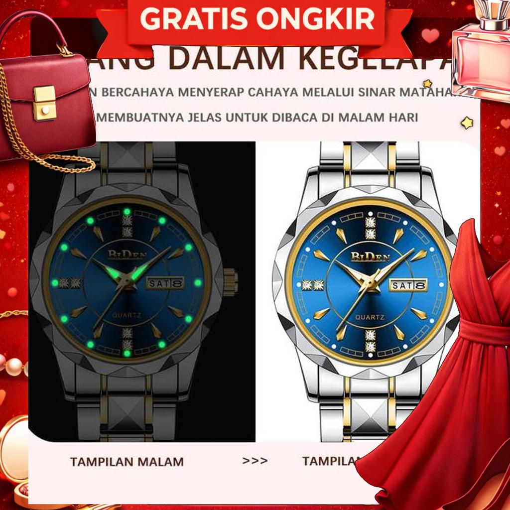 Biden Jam Tangan Couple Anti Air Original Pasangan  Tali Stainless Steel Kemewahan Kasual Wanita+Pri