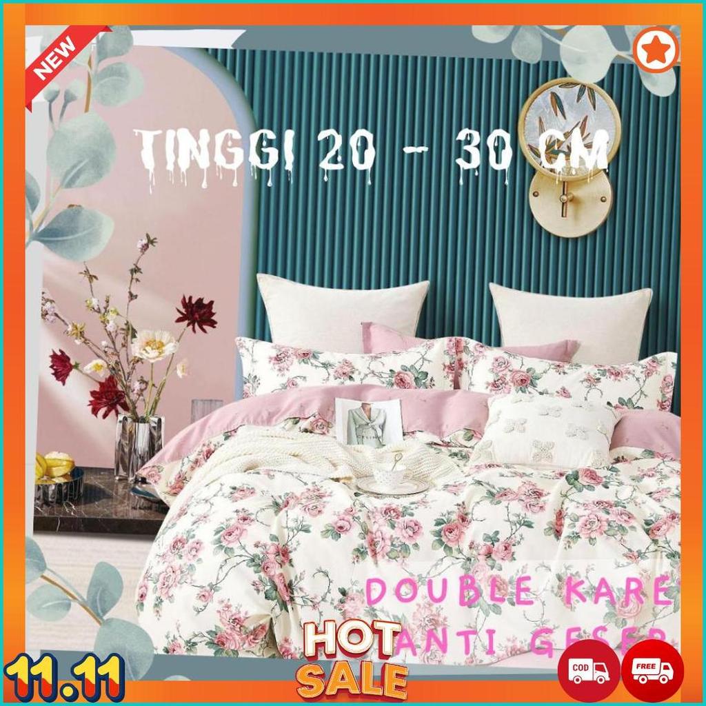 Drs Sprei Double Karet Anti Geser Motif Bunga Aesthetic Microsilk Ukuran 200 180 160 120 Tinggi 20 -
