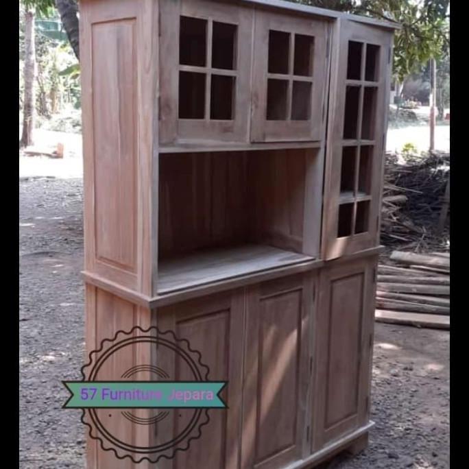 Terlaris Lemari Dapur Kayu Jati - Rak Piring Kaca/ Gerabah Kayu Jati Mentahan