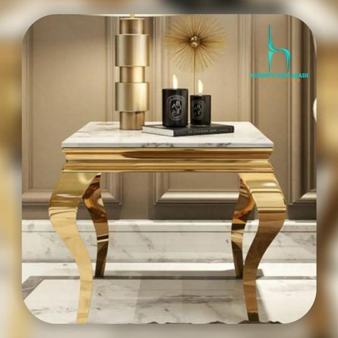 Terlaris Meja Sudut Marmer, Meja Sudut Marmer Kaki Stainless, Meja Marmer Mewah, Coffee Table